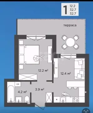 1-к кв. Калининградская область, Гурьевский муниципальный округ, пос. ...