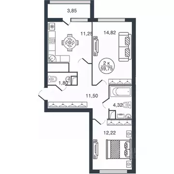 2-к кв. Тверская область, Тверь Бурашевское ш., 60 (59.75 м)