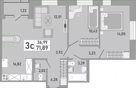 3-к кв. Башкортостан, Уфа Бакалинская ул., 9/1 (71.89 м)