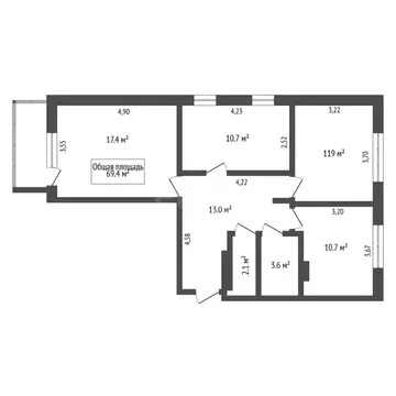 3-комнатная квартира: Новосибирск, Вилюйская улица, 1 (69.4 м)