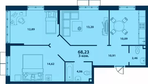 3-к кв. Башкортостан, Уфа ул. Ивана Спатара, 14 (68.23 м)