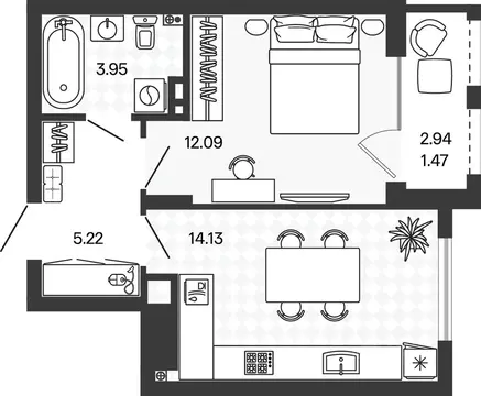 1-к кв. Калининградская область, Гурьевский муниципальный округ, пос. ...