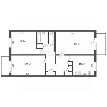 3-к кв. Архангельская область, Архангельск ул. Октябрят, 4к3 (66.2 м)