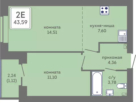 2-к кв. Пермский край, Пермь Кировоградская ул., 28 (43.59 м)