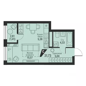 1-к кв. Свердловская область, Екатеринбург просп. Космонавтов, 100 ...