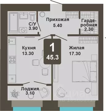 1-к кв. Чувашия, Чебоксары ул. Анатолия Игумнова, 12 (45.3 м)