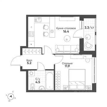 1-к кв. Свердловская область, Екатеринбург Солнечный жилрайон,  (39.7 ...
