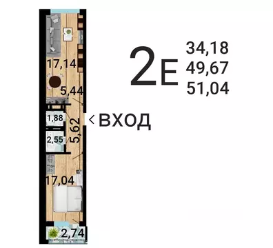 2-к кв. Воронежская область, Воронеж ул. Летчика Демьянова, 1 (52.7 м)