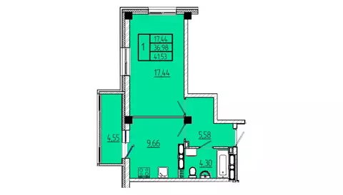 1-к кв. Омская область, Омск Волгоградская ул., с3 (41.53 м)