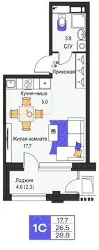 Студия Пермский край, Пермь ул. Карла Модераха, 7 (28.8 м)