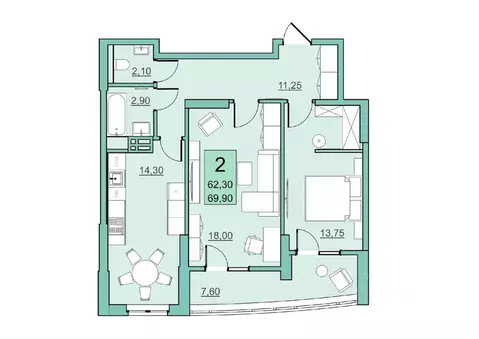 2-к кв. Саратовская область, Балаково Комсомольская ул., 65 (62.3 м)