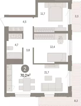 2-к кв. Липецкая область, Липецк пл. Петра Великого, 1 (70.2 м)