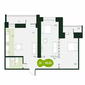 2-к кв. Забайкальский край, Чита ул. Кочеткова, 76 (68.85 м)