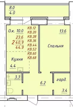 2-к кв. Алтайский край, Новоалтайск ул. 9 Января, 21 (44.9 м)