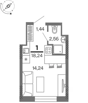 1-к кв. Рязанская область, Рязань Олимпийский городок мкр, 10 (18.24 ...