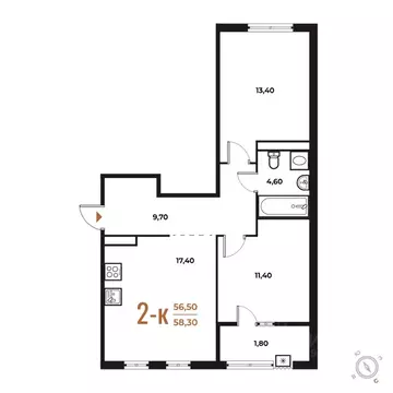 2-к кв. Москва № 82 кв-л, Новое Летово жилой комплекс (58.3 м)