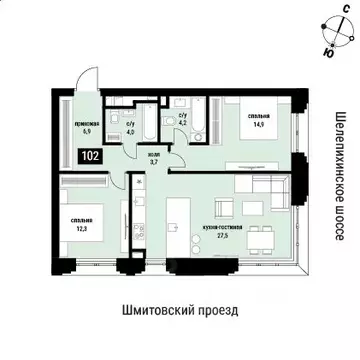 2-к кв. Москва Шелепиха жилой комплекс (76.0 м)