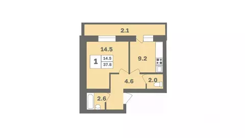 1-к кв. Башкортостан, Уфа Дагестанская ул., лит12 (37.8 м)