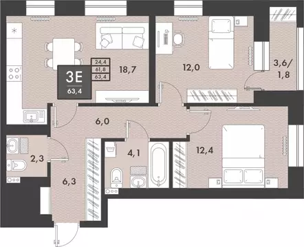 2-к кв. Забайкальский край, Чита ул. Генерала Белика, 3 (64.0 м)