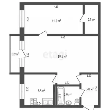 2-к кв. Самарская область, Самара ул. Гагарина, 17 (46.7 м)