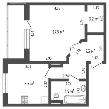 1-комнатная квартира: Тобольск, микрорайон Центральный, 24 (40.4 м)