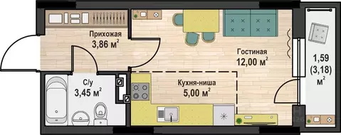 Студия Пермский край, Чайковский № 4 СНТ,  (25.9 м)