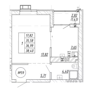 1-к кв. Калининградская область, Зеленоградск  (36.99 м)
