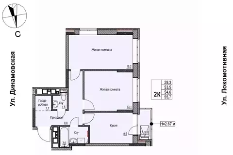 2-к кв. Удмуртия, Ижевск Локомотивная ул., 2 (54.6 м)