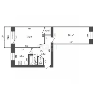 2-к кв. Башкортостан, Стерлитамак Коммунистическая ул., 19 (44.6 м)