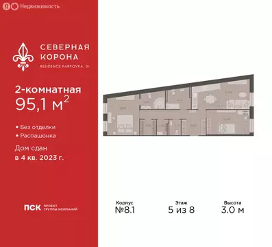 2-комнатная квартира: Санкт-Петербург, набережная реки Карповки, 31к1 ...