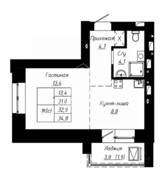 1-к кв. Алтайский край, Барнаул ул. Чернышевского, 189к1 (32.9 м)