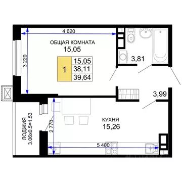 1-к кв. Адыгея, Майкоп  (39.64 м)
