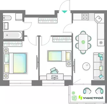 2-к кв. Татарстан, Казань Лето жилой комплекс (51.34 м)