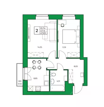 2-к кв. Башкортостан, Уфимский район, Зубовский сельсовет, с. Зубово ...