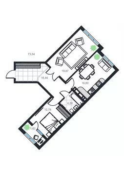 2-к кв. Дагестан, Каспийск просп. Акулиничева (73.54 м)
