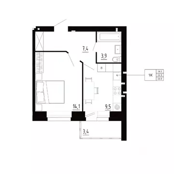 1-к кв. Орловская область, Орловский район, д. Образцово, Первый мкр  ...