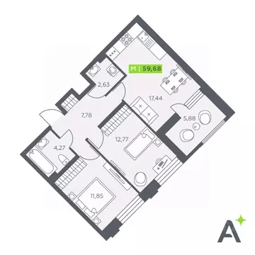 2-к кв. Ленинградская область, Всеволожский район, Заневское городское ...