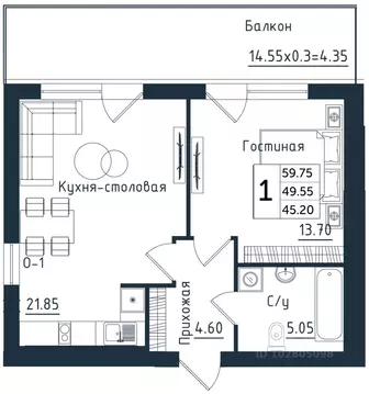 1-к кв. Калининградская область, Янтарный пгт Янтарные Сезоны жилой ...