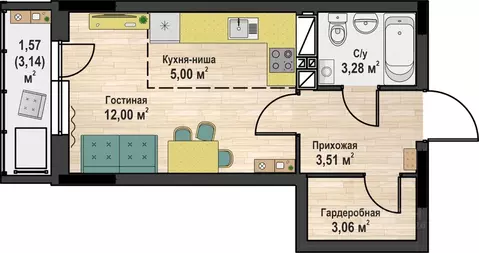 Студия Пермский край, Чайковский № 4 СНТ,  (28.42 м)