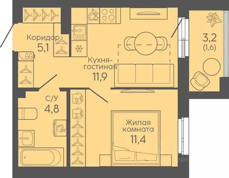 1-к кв. Свердловская область, Екатеринбург Новокольцовский мкр, ...