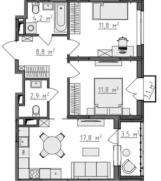 2-к кв. Владимирская область, Владимир Сновицы-Веризино мкр,  (59.38 ...