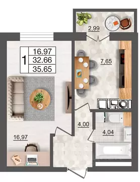 1-к кв. Смоленская область, Смоленск Максимум жилой комплекс (35.65 м)