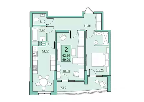 2-к кв. Саратовская область, Балаково Комсомольская ул., 65 (62.3 м)