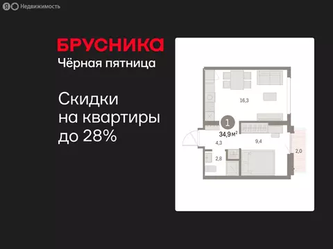 1-комнатная квартира: Екатеринбург, микрорайон Академический, 19-й ...
