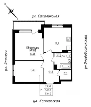 2-к кв. Свердловская область, Екатеринбург ул. Кронштадтская, 30 (53.4 ...