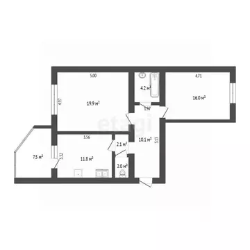 2-к кв. Тюменская область, Тюмень ул. Шишкова, 20 (65.5 м)
