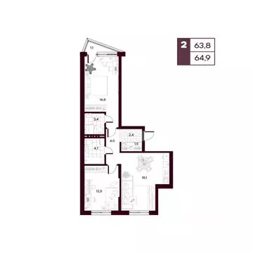 2-к кв. Тюменская область, Тюменский муниципальный округ, д. Дударева ...