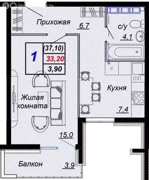 1-комнатная квартира: посёлок городского типа Дагомыс, ЖК Чайные Холмы ...
