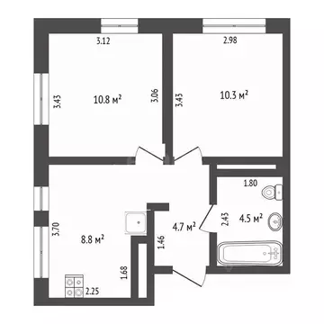 2-к кв. Тюменская область, Тюмень Харьковская ул., 74 (39.4 м)