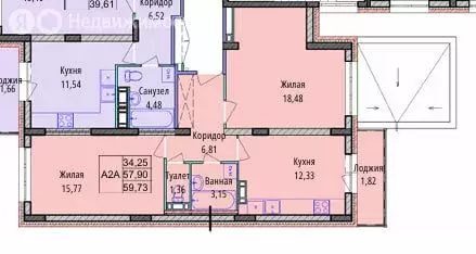 2-комнатная квартира: Ярославль, проспект Фрунзе, 56Д (59.73 м)
